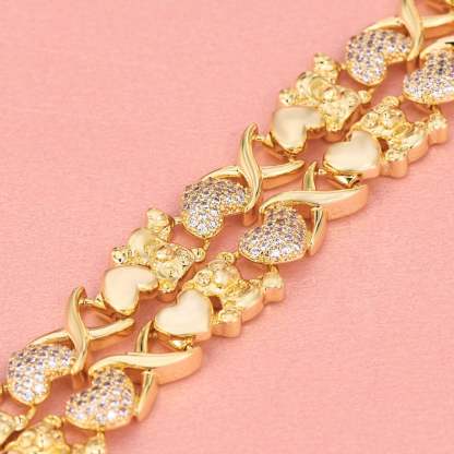 Teddy Heart XOXO Chain Double Layer Two Tone with Heart Personalized Custom Gold Plated Name Necklace-silviax