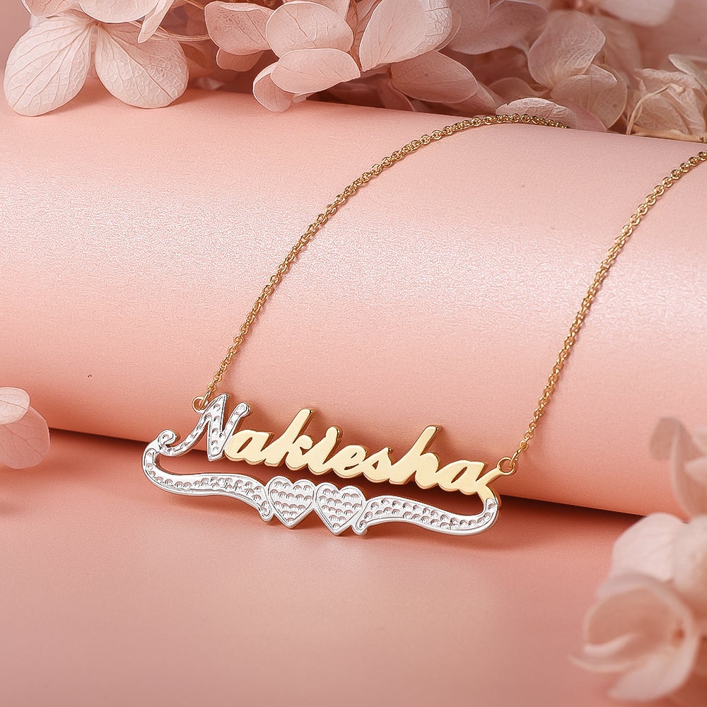 Two Tone Personalized Custom Two Heart Gold Plated Name Necklace-silviax