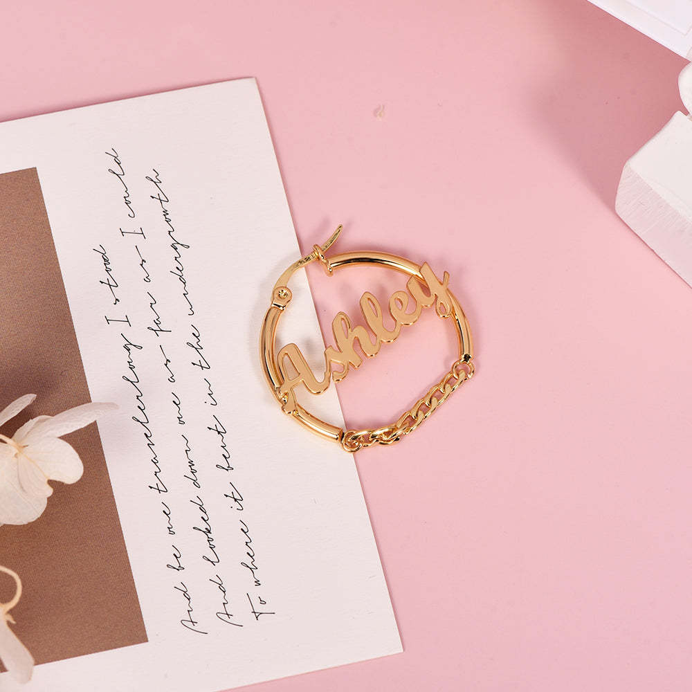 Hoop with Chain Personalized Name Earrings-silviax
