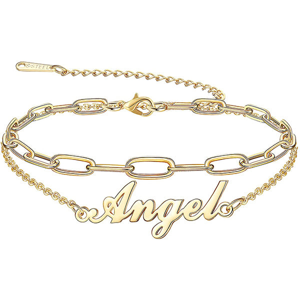 Personalized Double Layer Name Anklets with Link Anklets Bracelets-silviax