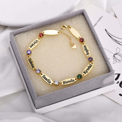 3 TO 6 Names With Birthstone Personalized Custom Gold Plated Engraved Bracelet Family Gift-silviax