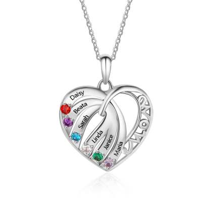 3-6 Name with Birthstones Personalized Custom Family Necklace Mother's Day Gift for Mom Women