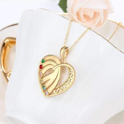3-6 Name with Birthstones Personalized Custom Family Necklace Mother's Day Gift for Mom Women