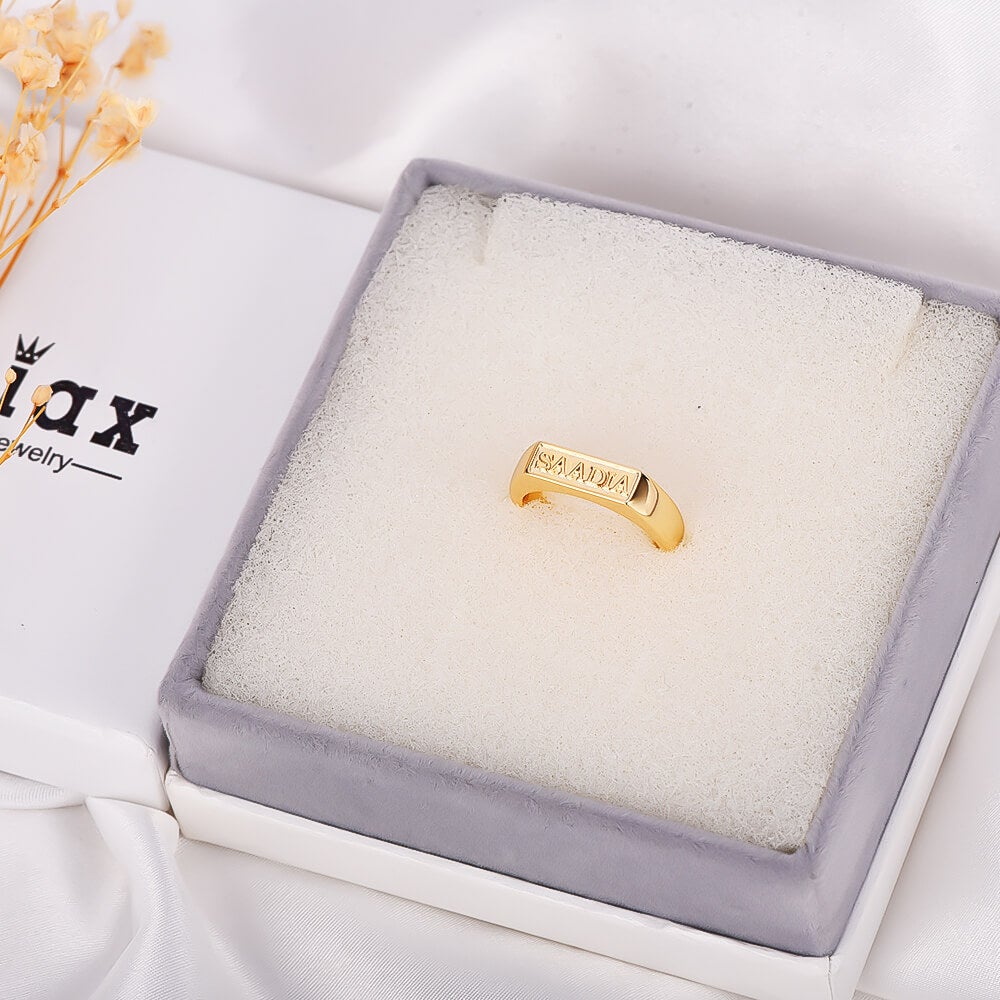 Rectangle Name Ring Personalized Custom Gold Plated-silviax
