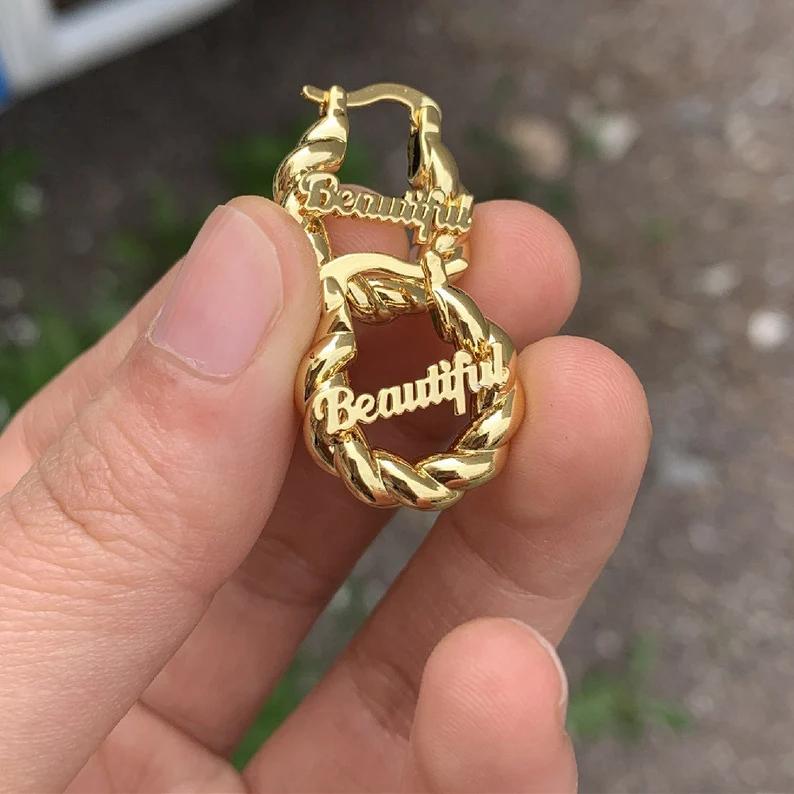 Personalized Custom Gold Plated Nameplate Hoop Earrings Kids Earrings-silviax