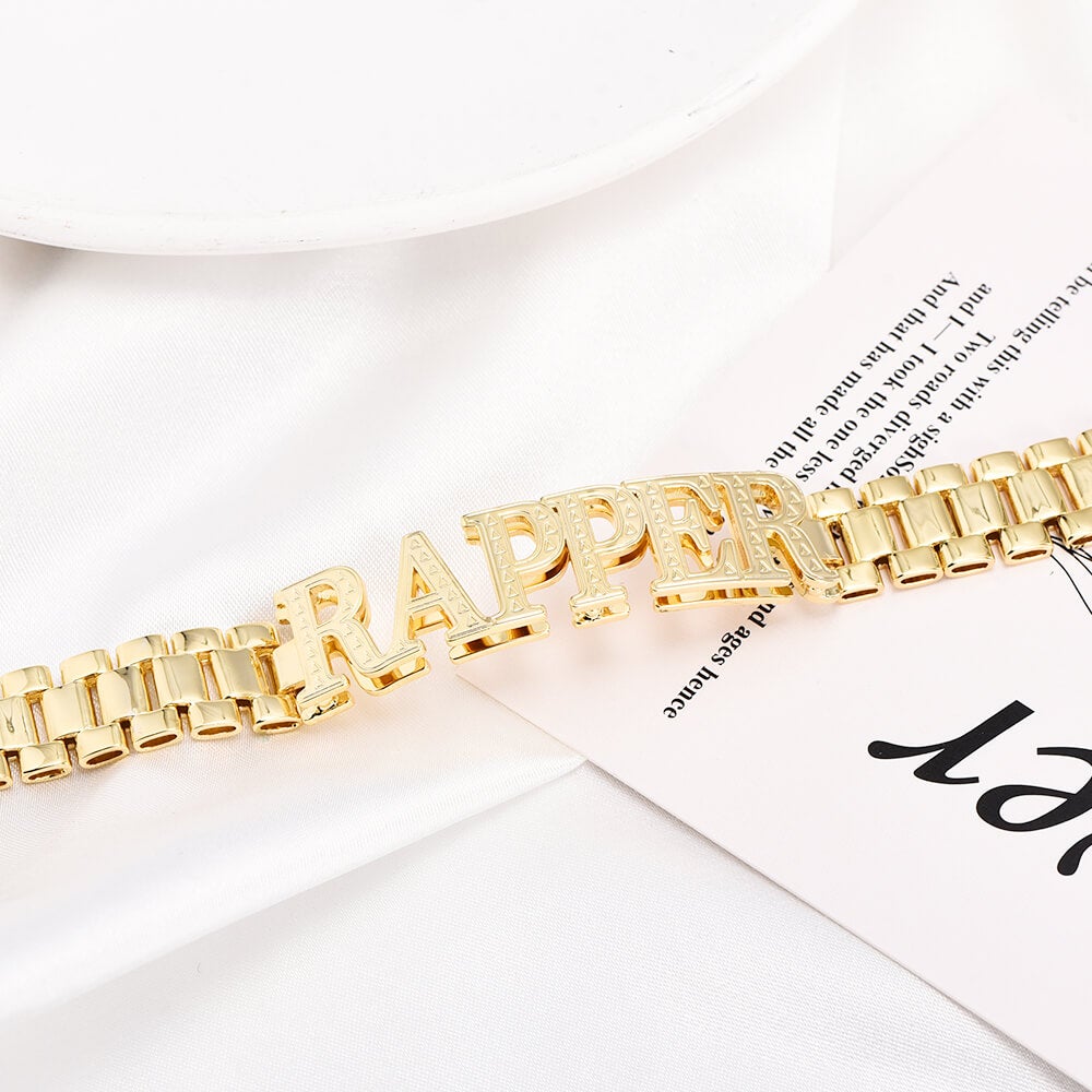 12mm Watch Band Chain Double Layer Personalized Custom Gold Plated Name