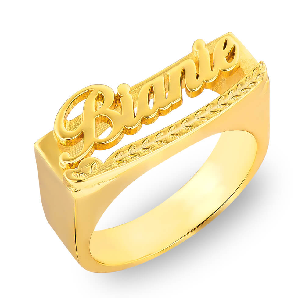 Wheat Ears Personalized Custom Gold Plated Name Ring-silviax