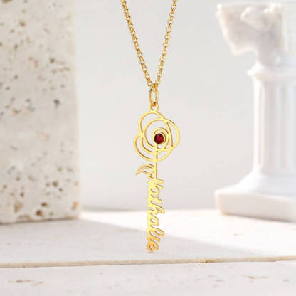 Flower Vertical Pendant With Birthstone Personalized Custom Name Necklace Mother Gift-silviax