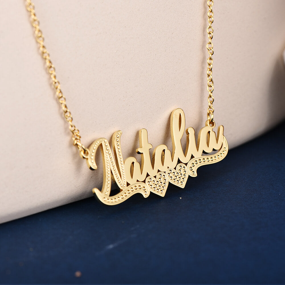 Two Hearts Nameplate Pendant Personalized Custom Gold Plated Name Necklace-silviax