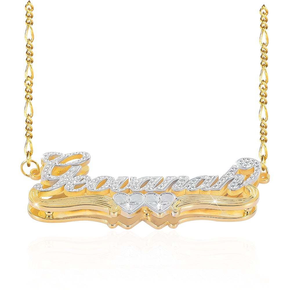 Two Tone Double Plate Gold Plated Personalized Two Heart 3D Name Necklace-silviax
