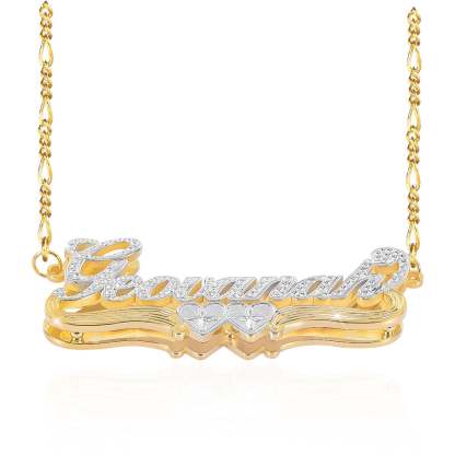 Two Tone Double Plate Gold Plated Personalized Two Heart 3D Name Necklace-silviax