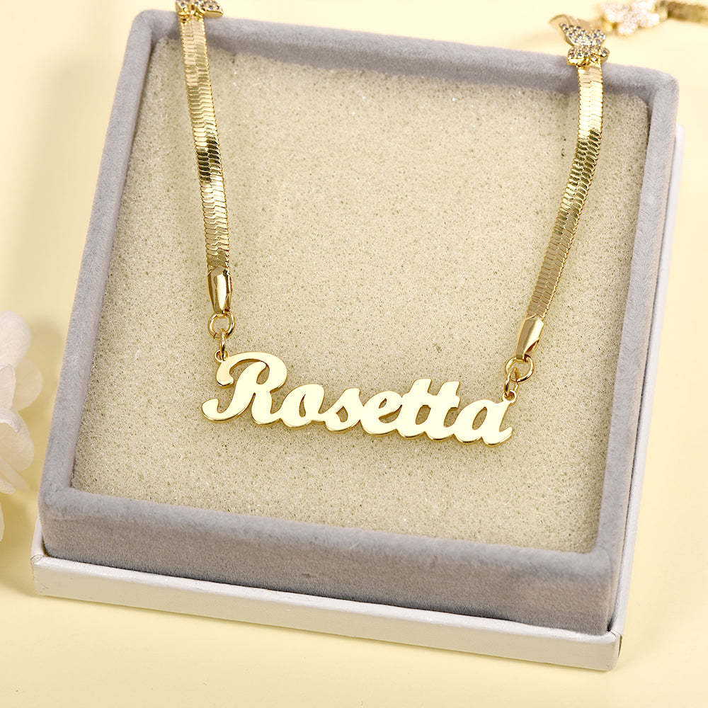 Herringbone Chain with Butterfly Personalized Name Necklace-silviax