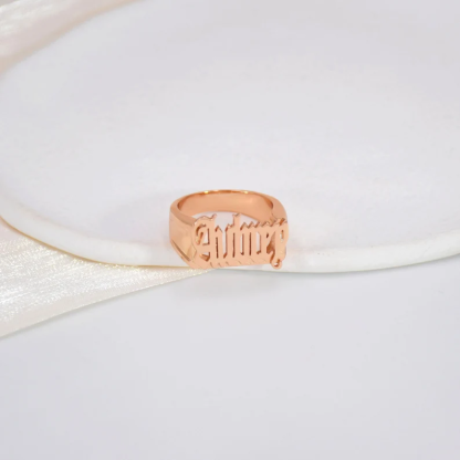 Custom Gold Plated Gothic Old English Name Ring-silviax