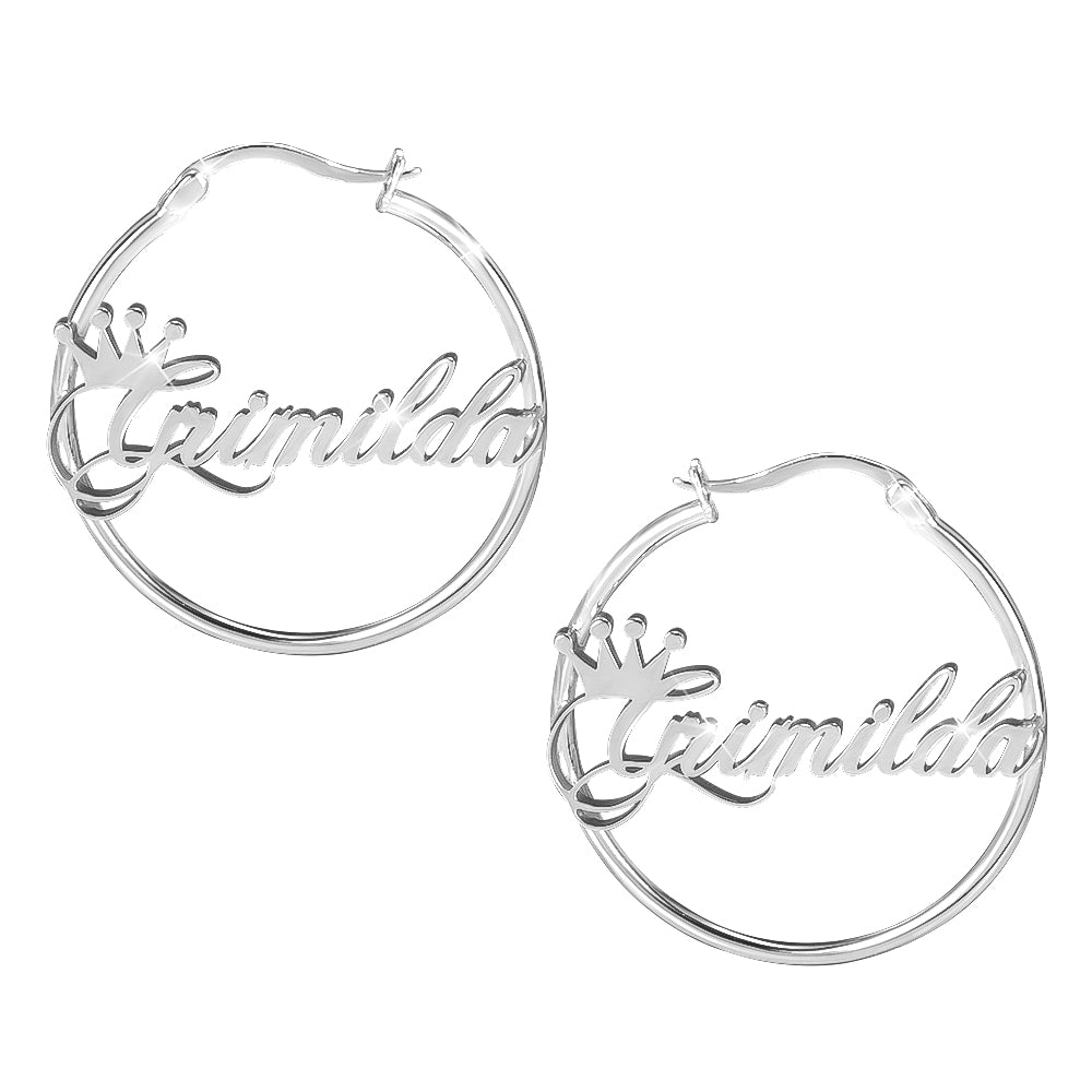 Gold Plated Crown Hoop Personalized Name Earrings-silviax