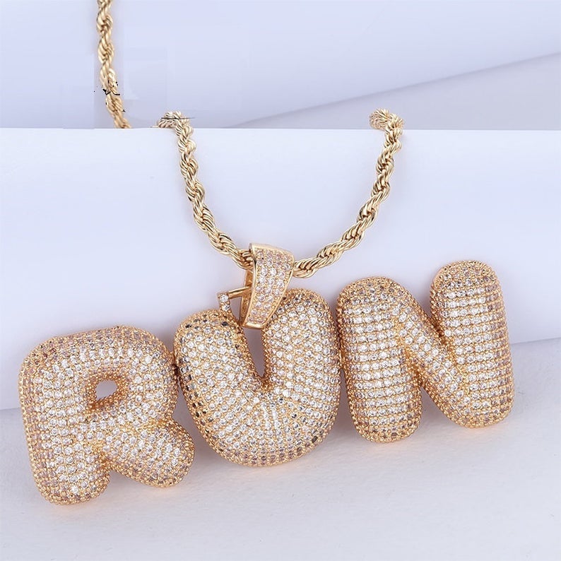 2 to 6 Bubble Letter Personalized Custom Name Initial Necklace Gold Plated-silviax