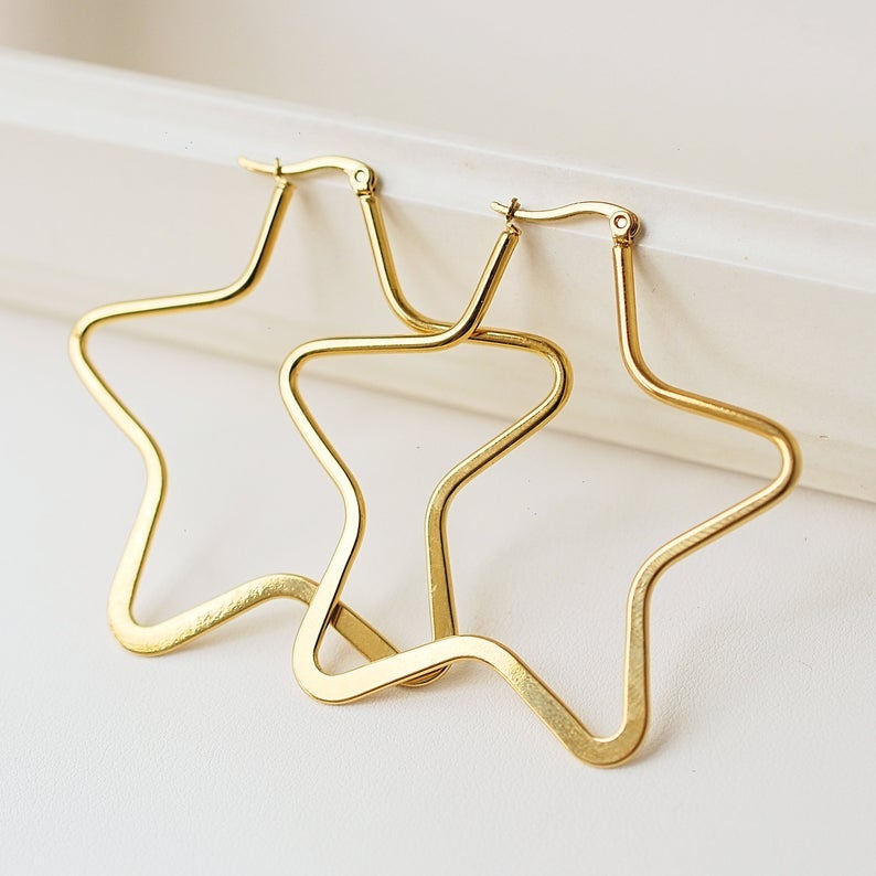 Star Shape 30mm/60mm Gold Plated Hoop Earrings-silviax