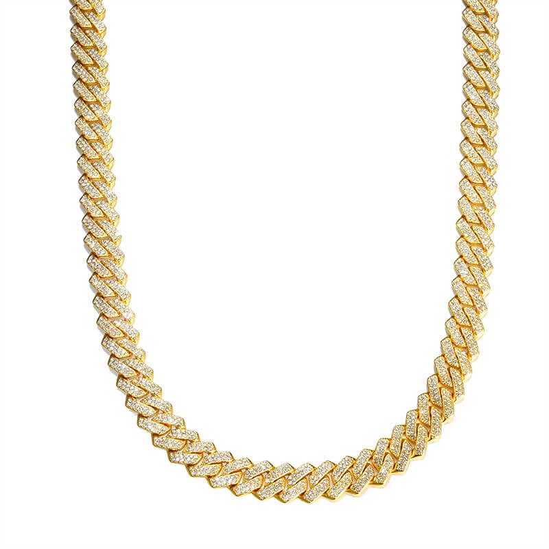 13.5mm Cuban Chain 2 Row Iced Out Bling Rhinestone Zircon Pave Gold Plated Necklace-silviax