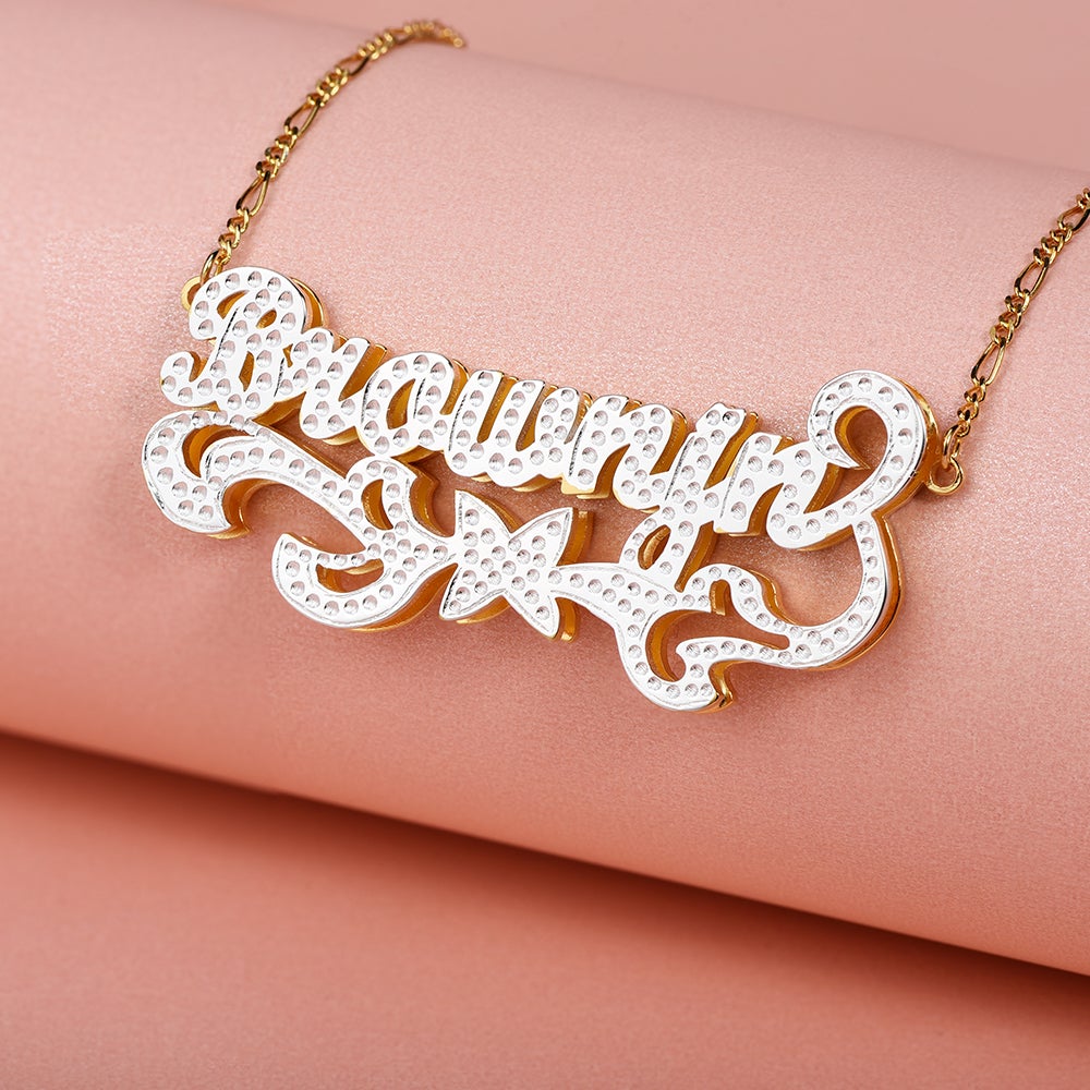 Double Layer Two Tone with Stars Gold Plated Personalized Name Necklace-silviax