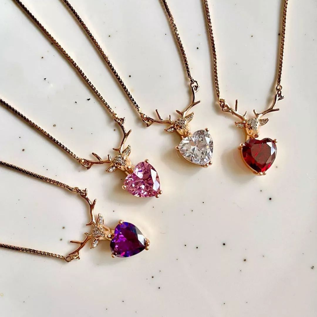Gold Plated Deer Heart Shaped Birthstone Pendant Necklace
