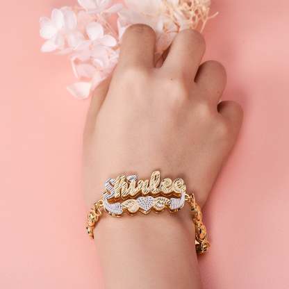 Double Layer Two Tone XOXO Chain with Heart Personalized Custom Gold Plated Name Bracelet-silviax