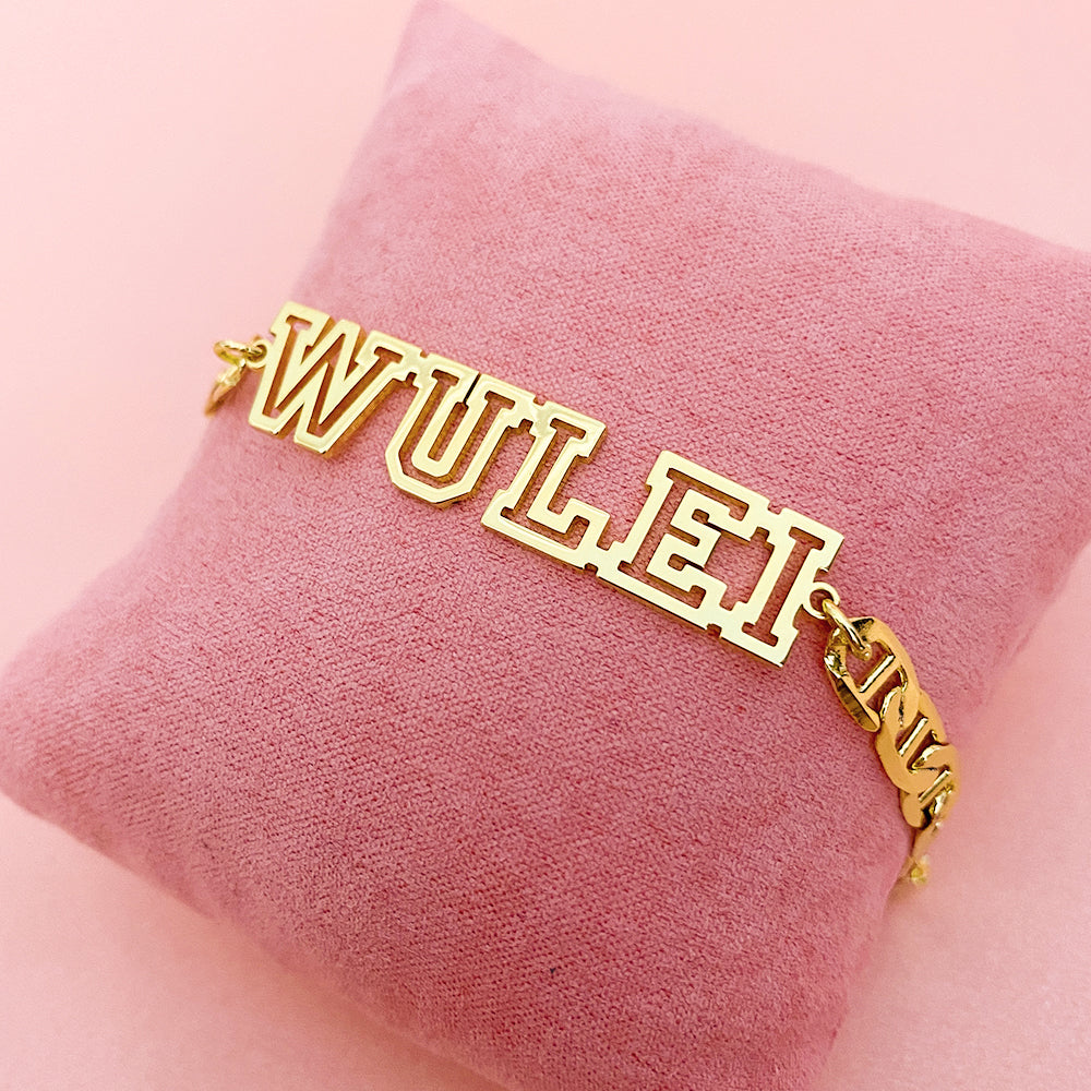 Hollow Letter Nameplate Personalized Custom Gold Plated Name Bracelet-silviax