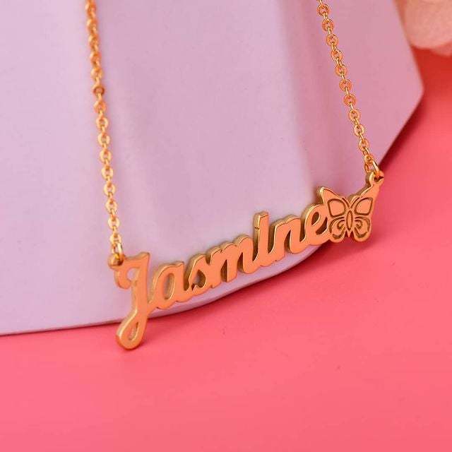 Personalized Gold Plated Butterfly Name Necklace - silviax