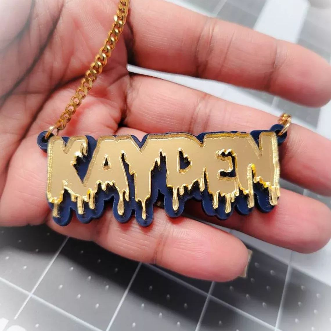 Acrylic Black Outline Drip Letters Pendant Personalized Custom Name Necklace-silviax