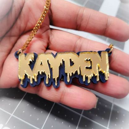 Acrylic Black Outline Drip Letters Pendant Personalized Custom Name Necklace-silviax