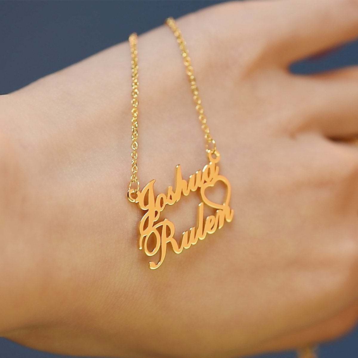 925 Sterling Silver Two Names Hollow Heart Nameplate Pendant Personalized Custom Name Necklace-silviax
