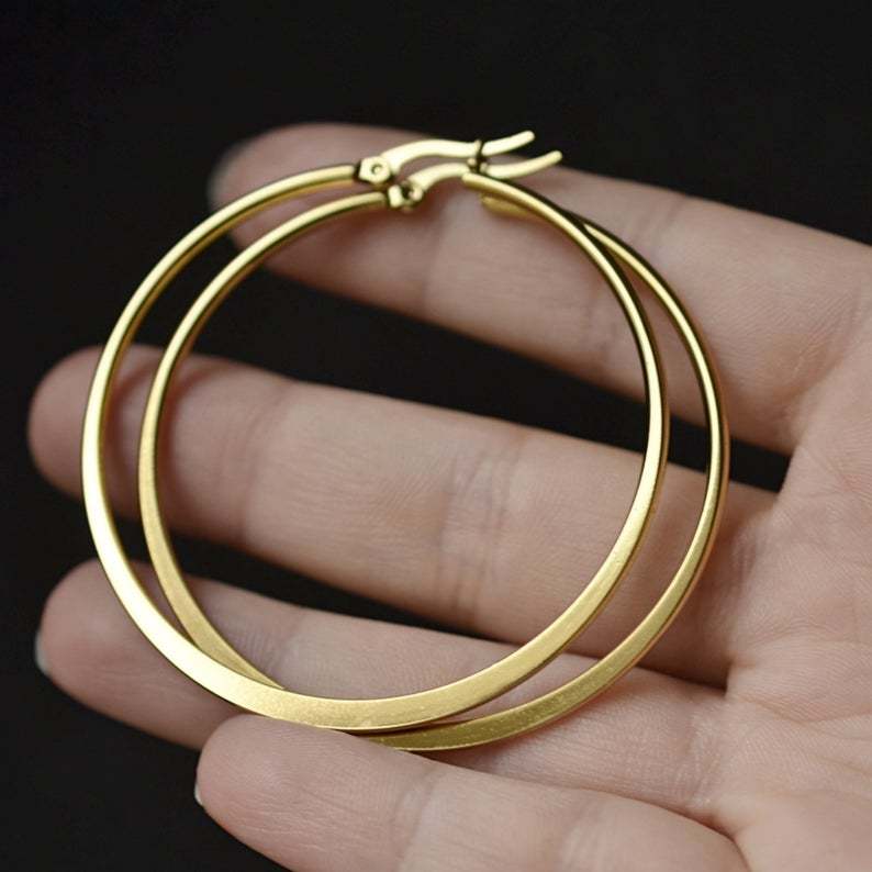 Flat 30mm/60mm Gold Plated Hoop Earrings-silviax