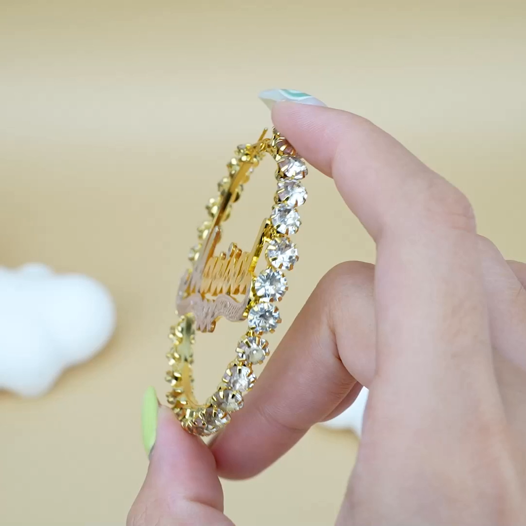 Two Tone Gold Plated Personalized Hoop Name Earrings-silviax