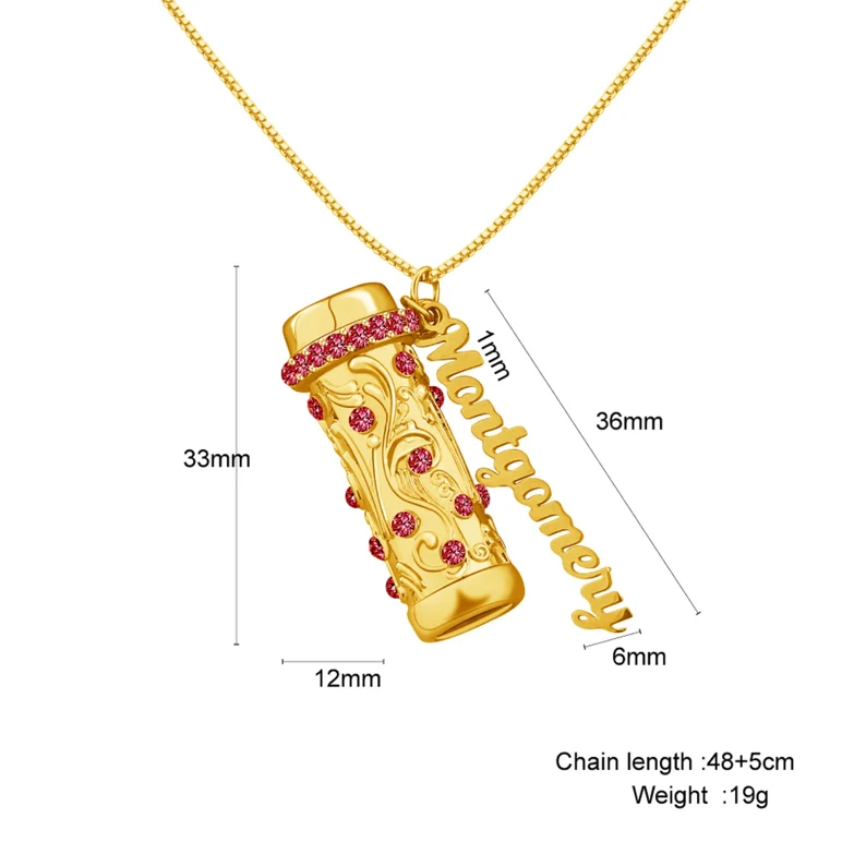 Personalized Custom Nameplate Mini Kaleidoscope Crystal Pendant Necklace Gold Plated