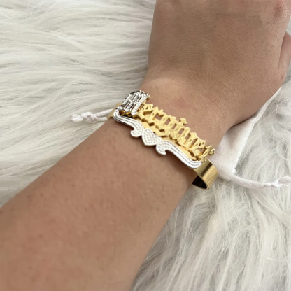 Old English Two Tone Nameplate with Crown Cuff Bangle Personalized Custom Gold Plated Name Bracelet-silviax