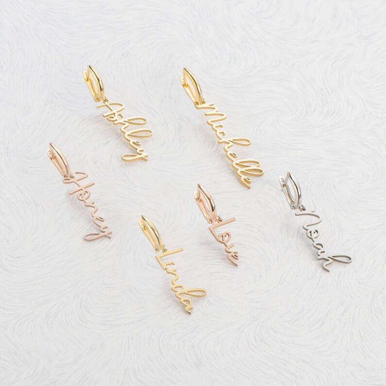 Vertical Personalized Custom Gold Plated Name Earrings-silviax