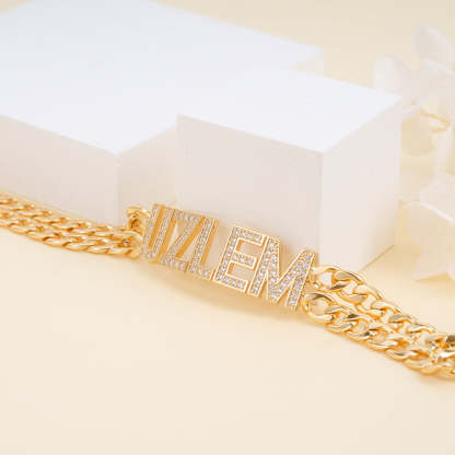 Double Chain with Rhinestones Gold Plated Personalized Custom Name Bracelet-silviax