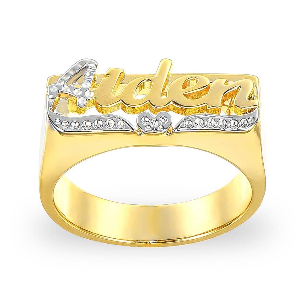 Two Tone Personalized Name Ring with Heart-silviax
