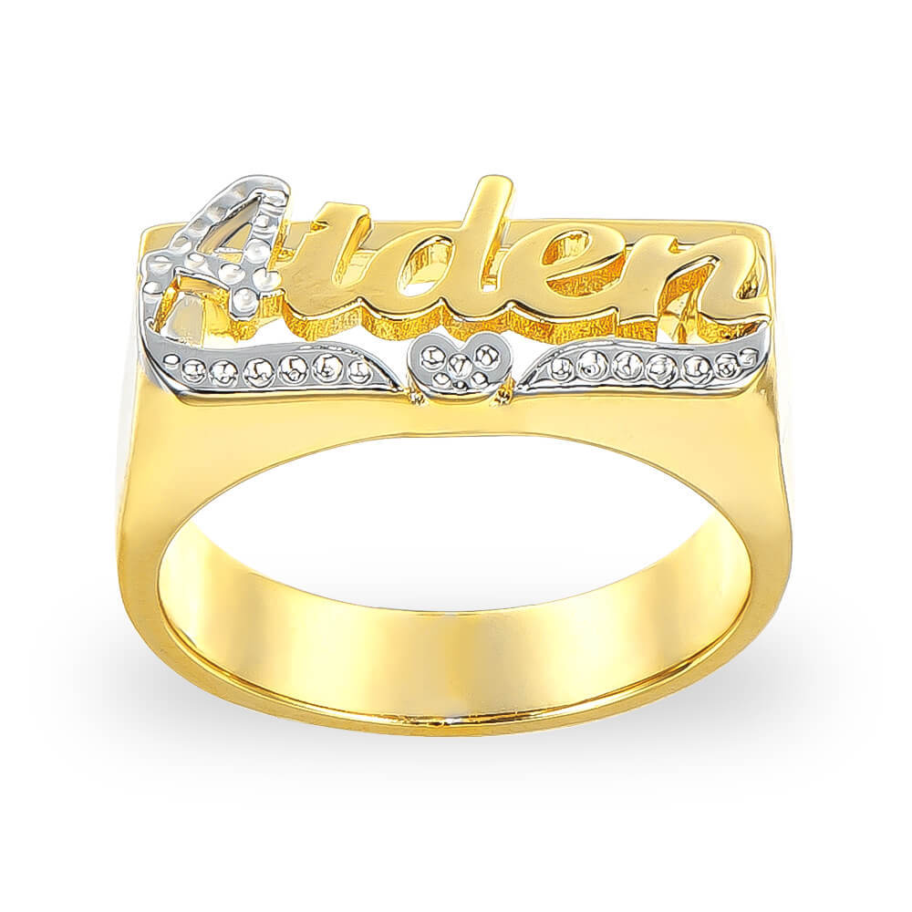 Two Tone Personalized Name Ring with Heart-silviax