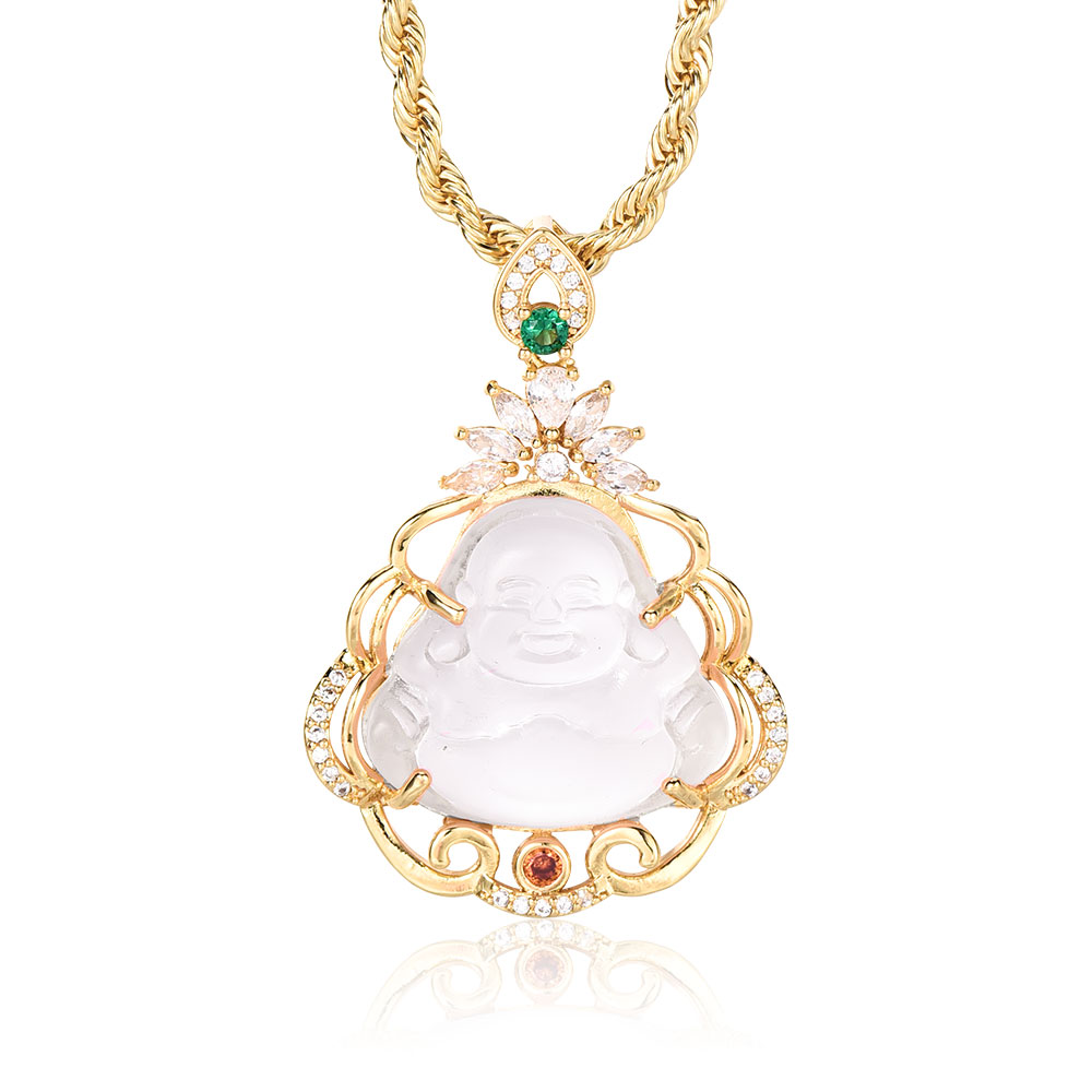 Luxury Crystal Lotus Buddha Pendant Necklace Gift For Mom-silviax