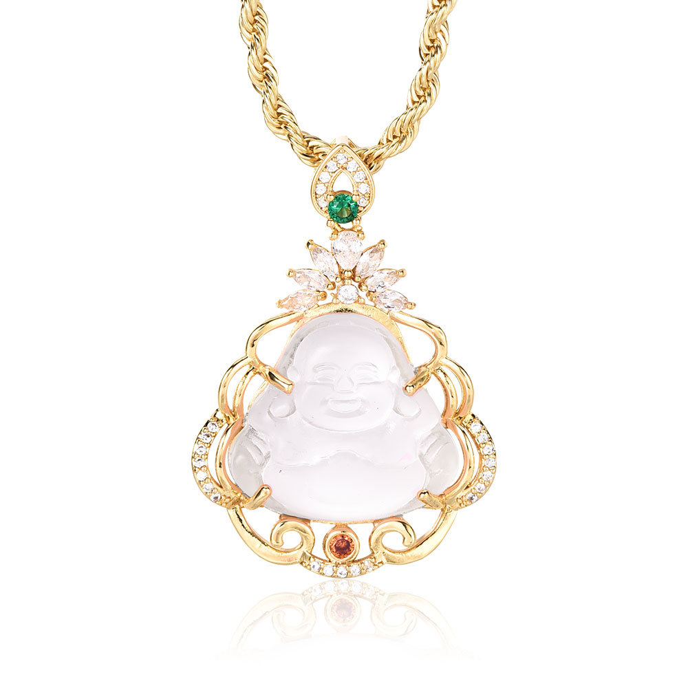 Luxury Crystal Lotus Buddha Pendant Necklace Gift For Mom-silviax