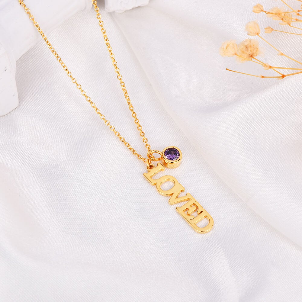 Vertical Nameplate Pendant With Birthstone Personalized Custom Gold Plated Name Necklace-silviax