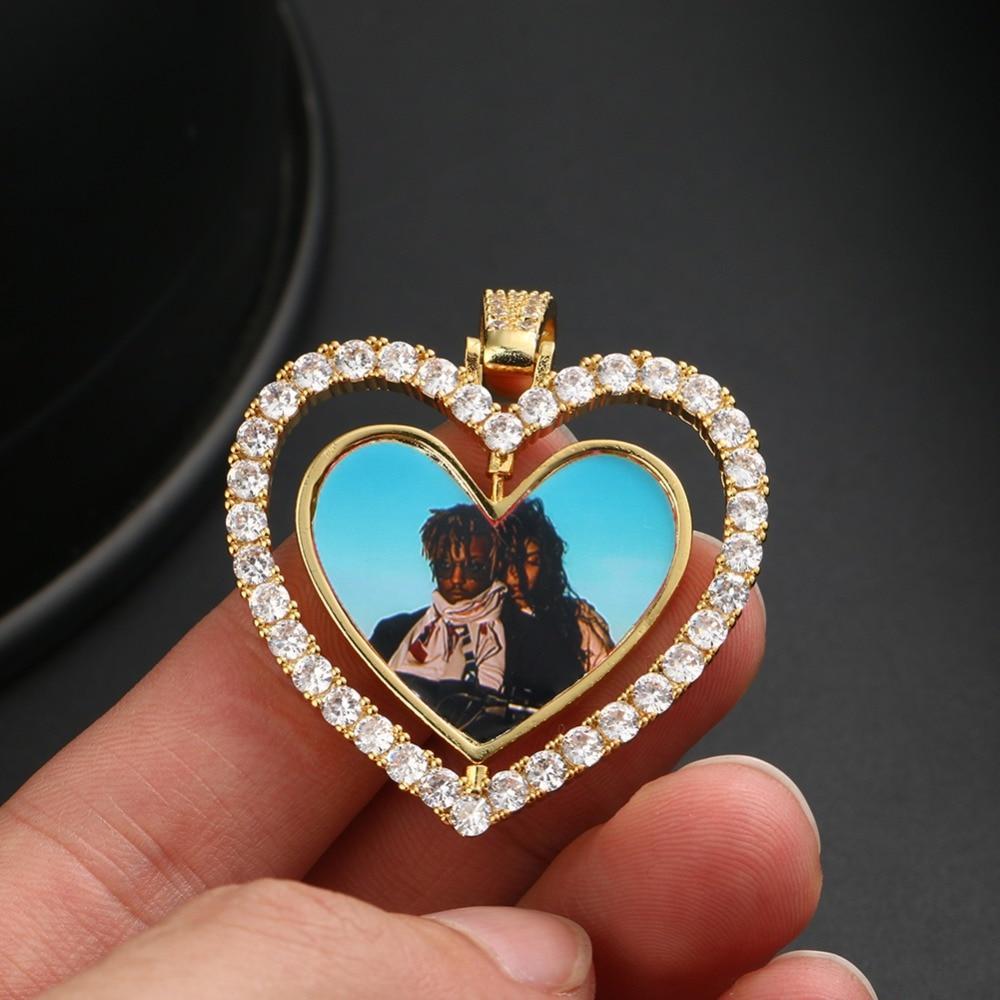 Gold Plated Heart Rotating Custom Double-Sided Photo Necklace-silviax