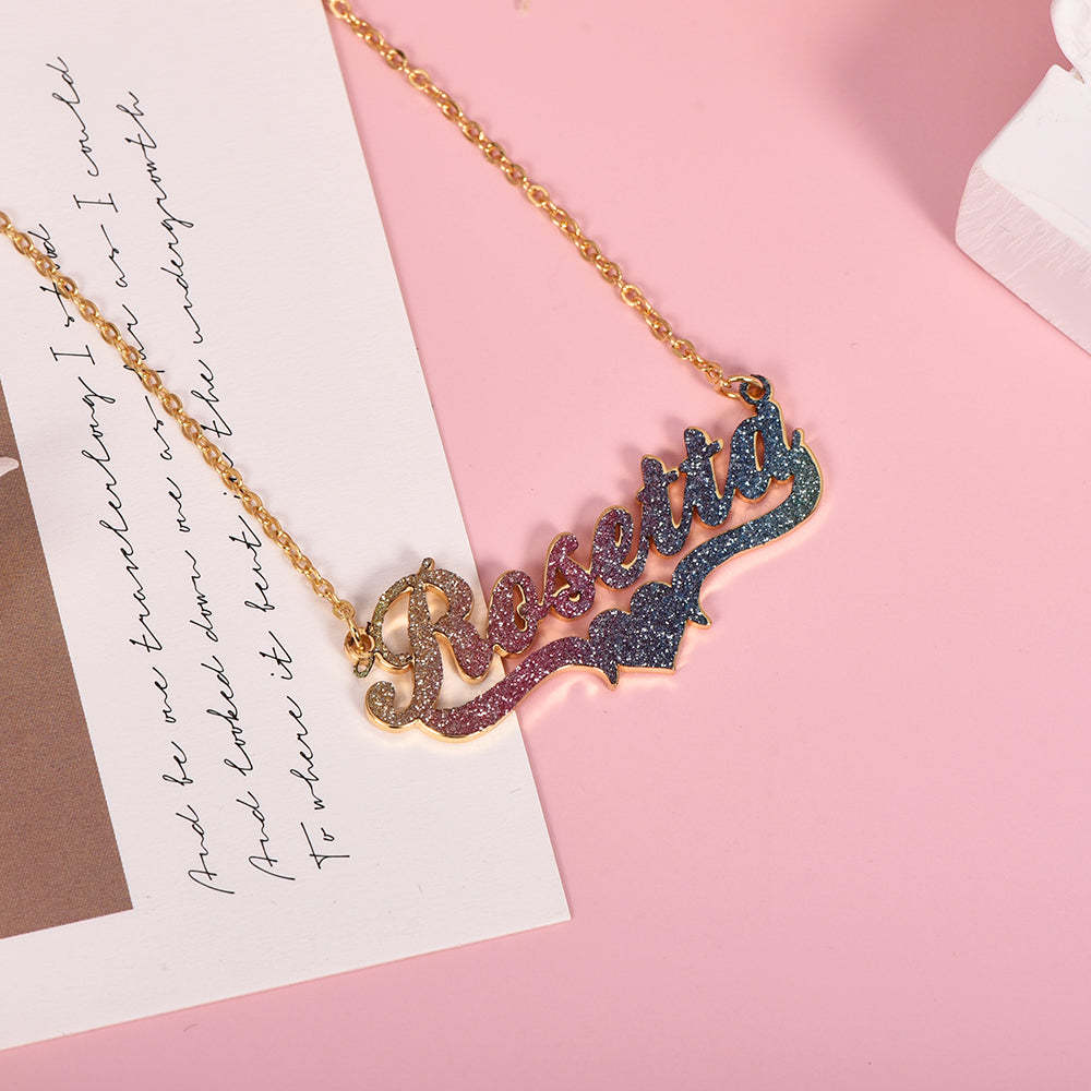 Personalized Colorful Bling Name Necklace with Heart-silviax