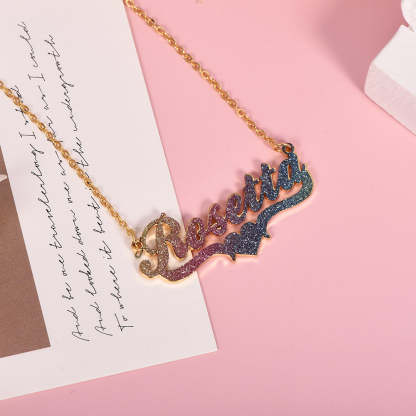 Personalized Colorful Bling Name Necklace with Heart-silviax