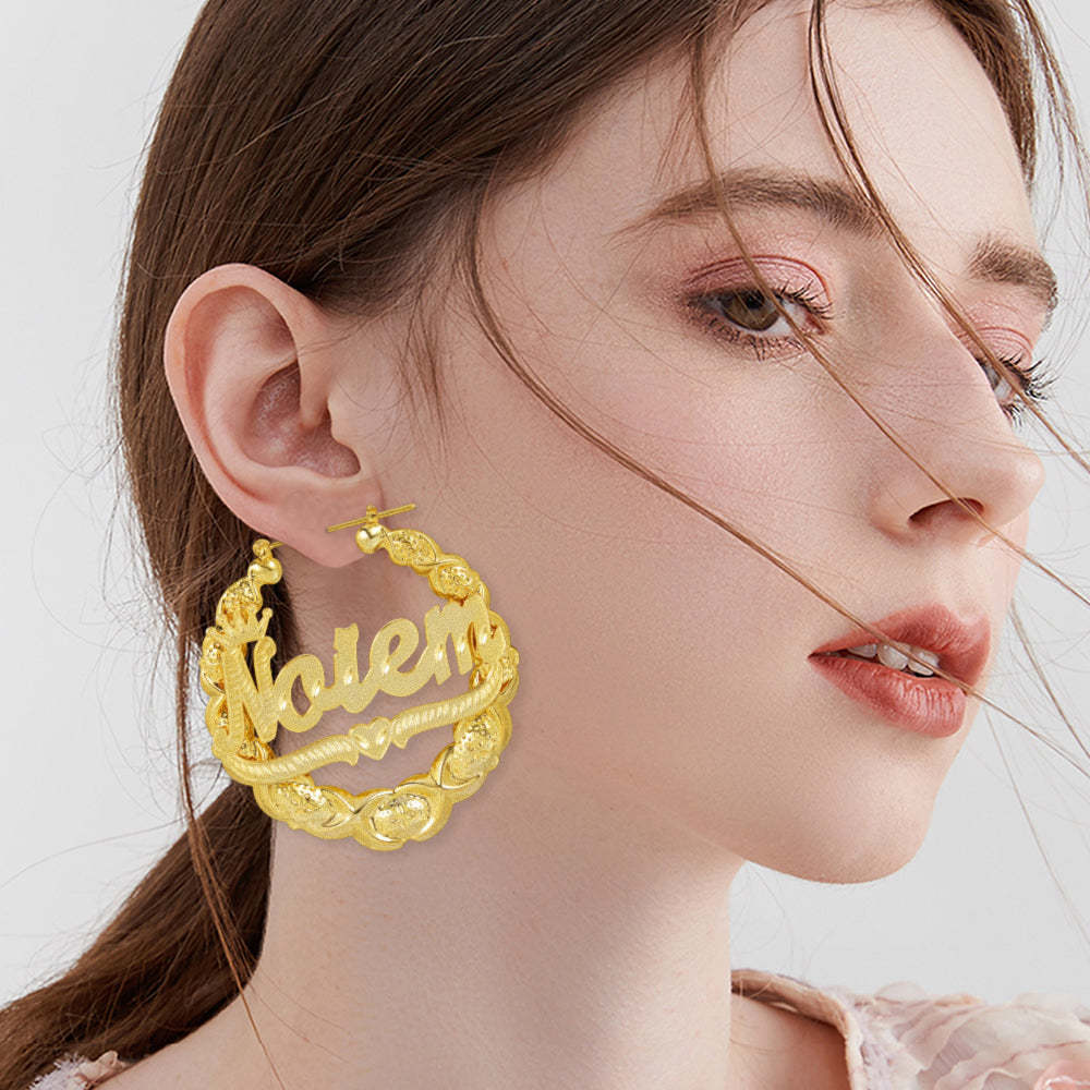 XOXO Bamboo Earrings with Crown Heart Personalized Custom Gold Plated Name Earrings-silviax