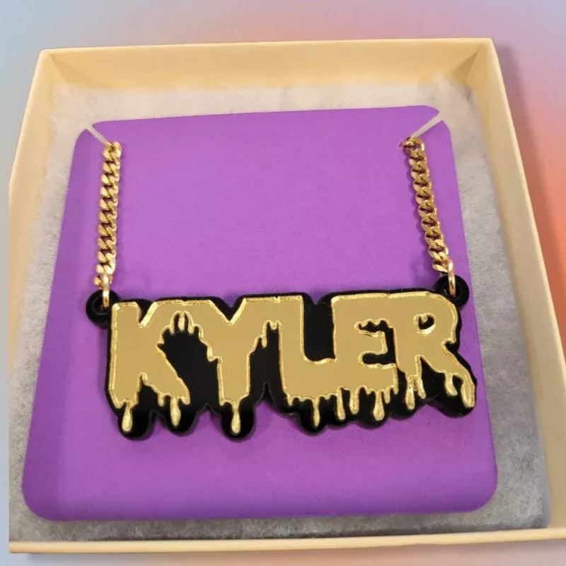 Acrylic Black Outline Drip Letters Pendant Personalized Custom Name Necklace-silviax