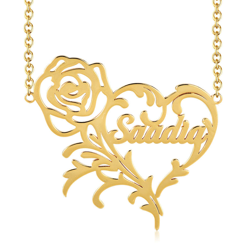 Rose Heart Pendant Personalized Custom Gold Plated Name Necklace-silviax
