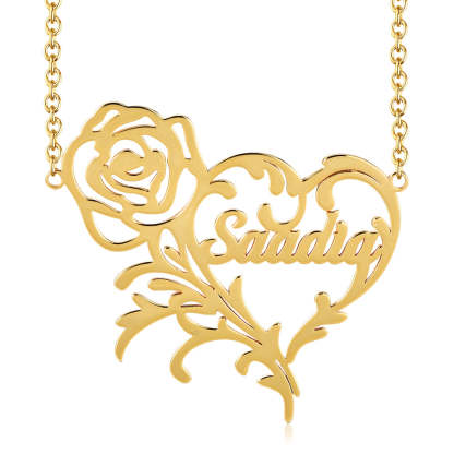 Rose Heart Pendant Personalized Custom Gold Plated Name Necklace-silviax