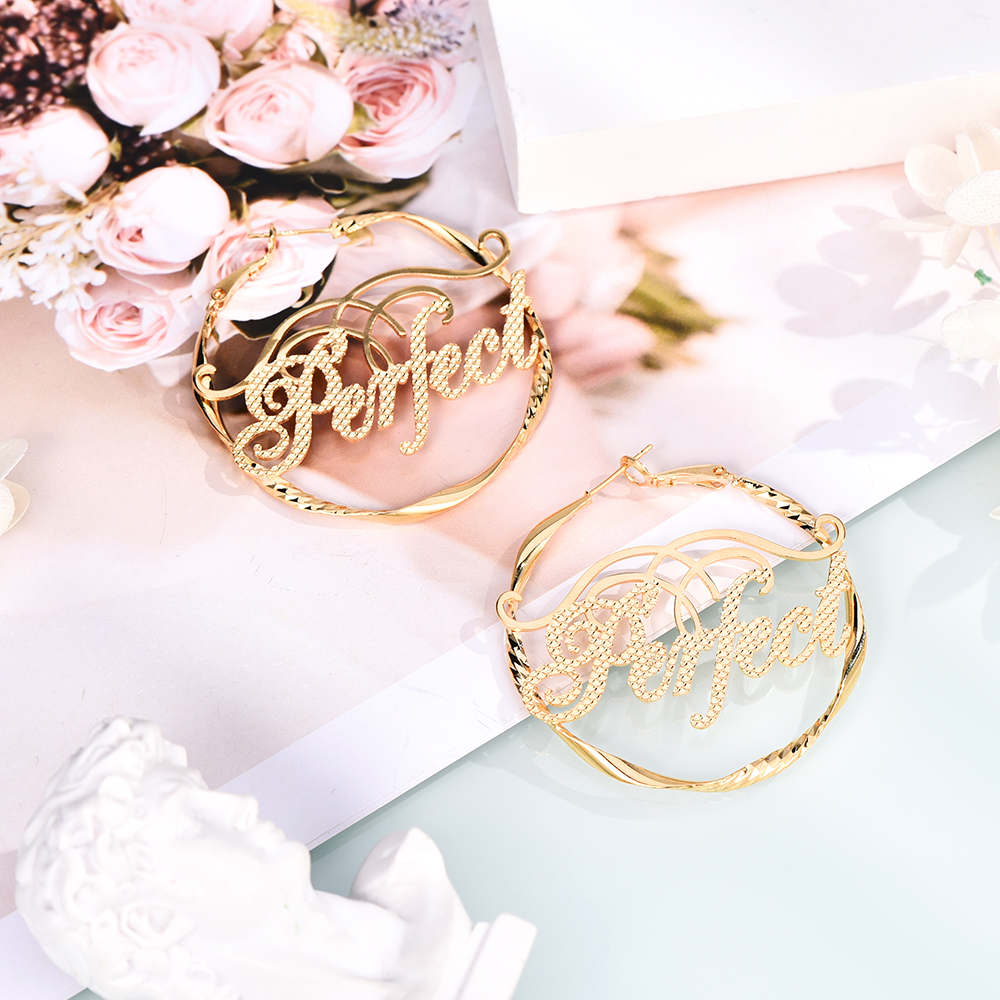 Hoop Earrings Personalized Custom Gold Plated Name Earrings Women Gift-silviax