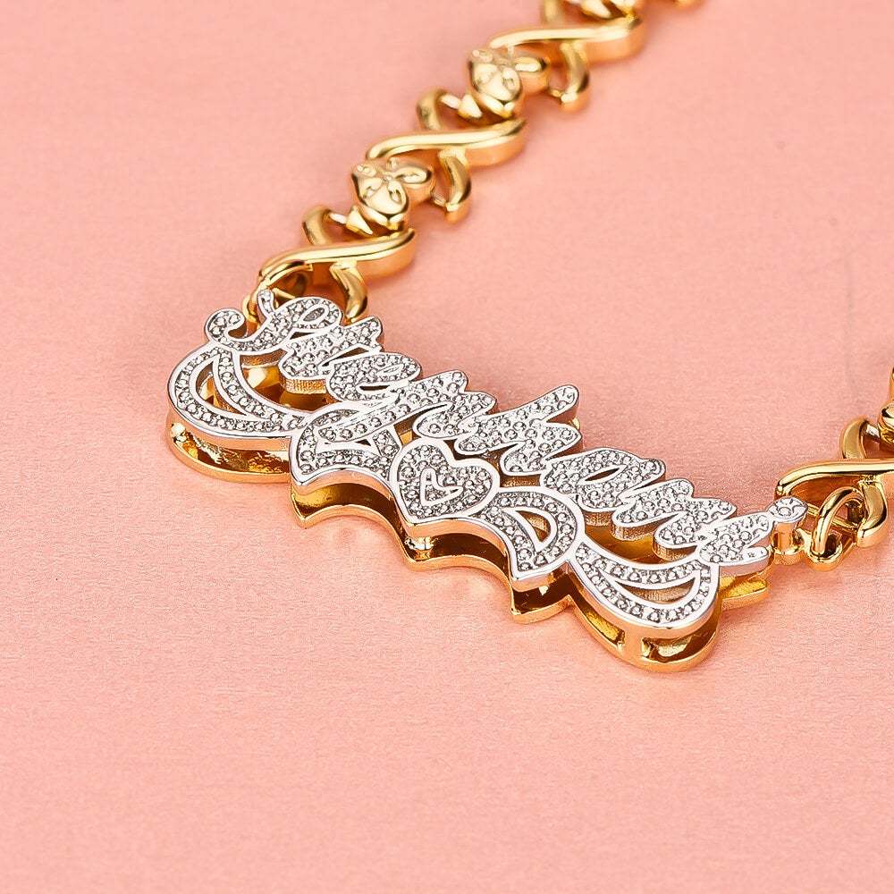 Double Layer Two Tone with Love Heart Gold Plated Personalized Custom 3D Name Necklace-silviax