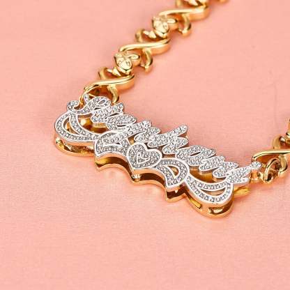 Double Layer Two Tone with Love Heart Gold Plated Personalized Custom 3D Name Necklace-silviax